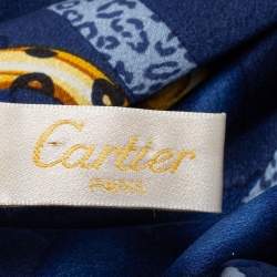 Pre Owned Cartier Blue Panther Printed Square Silk Scarf