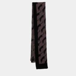 Pre Owned Cartier Brown Devore Panthere Silk Blend Stole 