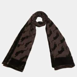Pre Owned Cartier Brown Devore Panthere Silk Blend Stole 