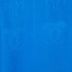 Pre Owned Cartier Must De Cartier Blue Panthere Monogram Wool and Silk Blend Square Scarf