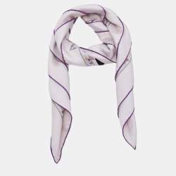Pre Owned Cartier Beige Paris Postcard Printed Silk Square Scarf