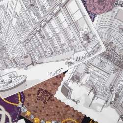Pre Owned Cartier Beige Paris Postcard Printed Silk Square Scarf