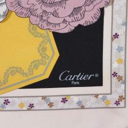 Pre Owned Cartier Beige Paris Postcard Printed Silk Square Scarf