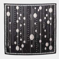 Pre Owned Cartier Black Chain Print Silk Scarf