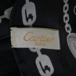 Pre Owned Cartier Black Chain Print Silk Scarf