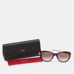Pre Owned Cartier Brown/Gold Panthere Wild Cat Eye Sunglasses