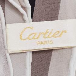 Pre Owned Cartier Black/Grey Logo Print Silk Satin Sqaure Scarf