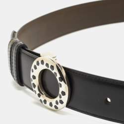مملوكة مسبقًا Cartier Black/Brown Leather Panthere Round Buckle Reversible Belt