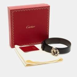 مملوكة مسبقًا Cartier Black/Brown Leather Panthere Round Buckle Reversible Belt