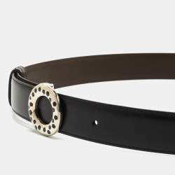 مملوكة مسبقًا Cartier Black/Brown Leather Panthere Round Buckle Reversible Belt
