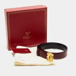 Cartier Burgundy Leather C Decor Buckle Belt 