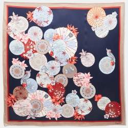 Cartier Navy Blue Floral Printed Silk Square Scarf