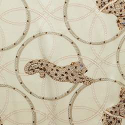 Pre Owned Cartier Cream Panthers & Hoops Print Silk Square Scarf