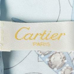 Pre Owned Cartier Blue Diamonds & Leopard Print Silk Scarf
