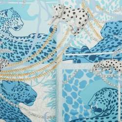 Pre Owned Cartier Blue Diamonds & Leopard Print Silk Scarf