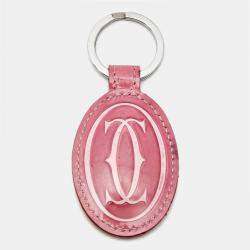 Pre Owned Cartier Pink Glossy Leather Must de Cartier Key Ring