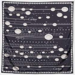Cartier Black Chain Print Silk Square Scarf
