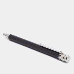 Pre Owned Cartier Santos Black Lacquer Silver Tone Ballpoint Pen