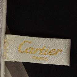 Pre Owned Cartier Black/Grey Logo Print Silk Satin Sqaure Scarf