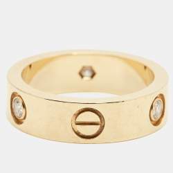 Pre Owned Cartier Love 3 Diamond 18k Rose Gold Ring Size 53