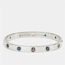 Pre Owned Cartier Love Multi Gemstone 18k White Gold Bracelet 16 