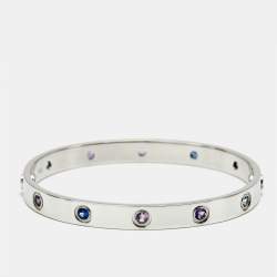 Pre Owned Cartier Love Multi Gemstone 18k White Gold Bracelet 16 