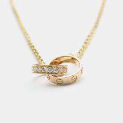Pre Owned Cartier 18K Yellow Gold and Diamond Love Pendant Necklace