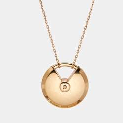 Pre Owned Cartier Amulette De Cartier Diamonds Malachite 18k Rose Gold Long Necklace