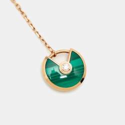 Pre Owned Cartier Amulette De Cartier Diamonds Malachite 18k Rose Gold Long Necklace
