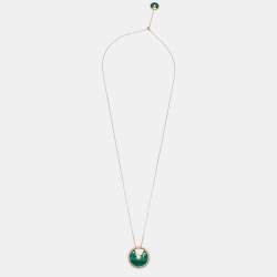 Pre Owned Cartier Amulette De Cartier Diamonds Malachite 18k Rose Gold Long Necklace