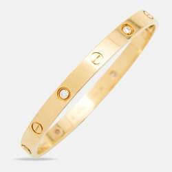 Pre Owned Cartier Love 4 Diamond 18k Yellow Gold Bracelet 18