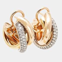 Pre Owned Cartier Trinity Semi Paved Diamonds 18k Three Tone  Gold  Earrings