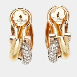 Pre Owned Cartier Trinity Semi Paved Diamonds 18k Three Tone  Gold  Earrings