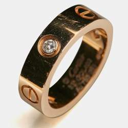 Cartier Love 3 Diamond 18K Rose Gold Band Ring Size 53