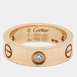 Cartier Love 3 Diamond 18K Rose Gold Band Ring Size 53