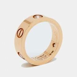 Cartier Love 3 Diamond 18K Rose Gold Band Ring Size 53