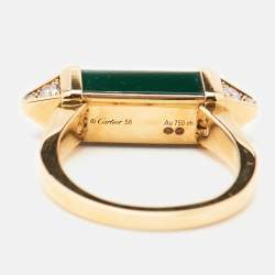 Cartier Les Berlingots de Cartier Malachite Diamonds 18k Yellow Gold Ring Size 58