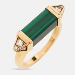 Cartier Les Berlingots de Cartier Malachite Diamonds 18k Yellow Gold Ring Size 58