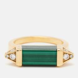 Cartier Les Berlingots de Cartier Malachite Diamonds 18k Yellow Gold Ring Size 58