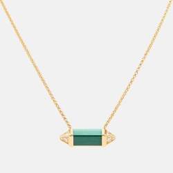Pre Owned Cartier Les Berlingots de Cartier Malachite Diamonds 18k Yellow Gold Necklace