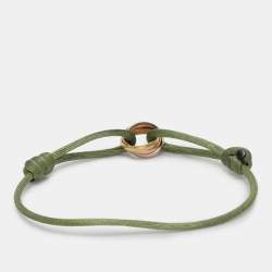 Pre Owned Cartier Trinity 18k Three Tone Gold Adjustable Green Cord Bracelet