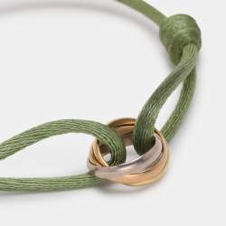 Pre Owned Cartier Trinity 18k Three Tone Gold Adjustable Green Cord Bracelet