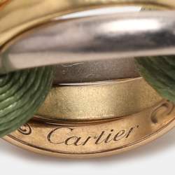 Pre Owned Cartier Trinity 18k Three Tone Gold Adjustable Green Cord Bracelet