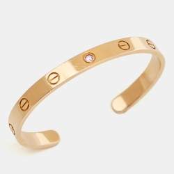Pre Owned Cartier Love Pink Sapphire 18k Rose Gold Open Cuff Bracelet 17