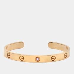 Pre Owned Cartier Love Pink Sapphire 18k Rose Gold Open Cuff Bracelet 17