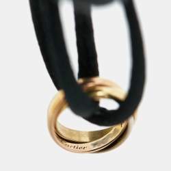 Pre Owned Cartier Trinity 18k Three Tone Gold Black Cord Adjustable Bracelet