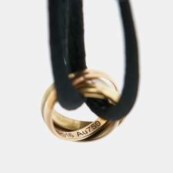 Pre Owned Cartier Trinity 18k Three Tone Gold Black Cord Adjustable Bracelet
