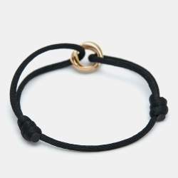 Pre Owned Cartier Trinity 18k Three Tone Gold Black Cord Adjustable Bracelet