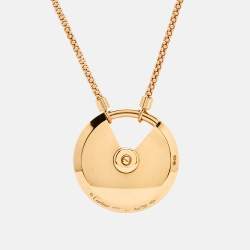 Cartier Amulette De Cartier Diamond 18k Rose Gold Guilloche Large Model Necklace