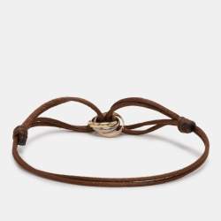 Pre Owned Cartier Trinity de Cartier 18K Three Tone Gold Adjustable Brown Cord Bracelet